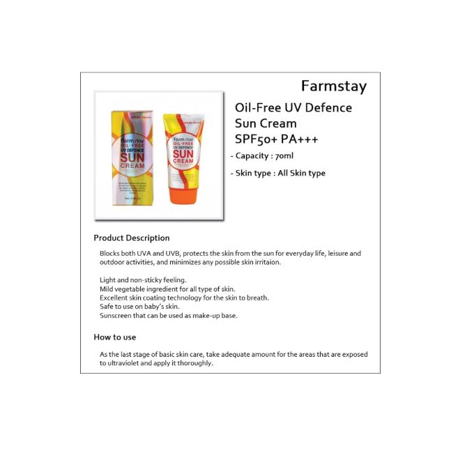 FARMSTAY OIL-FREE UV Defence Sun Cream 70ml