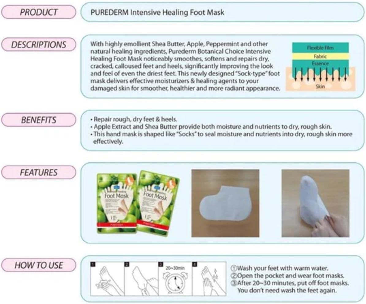 PUREDERM Intensive Healing Foot Mask Green Apple