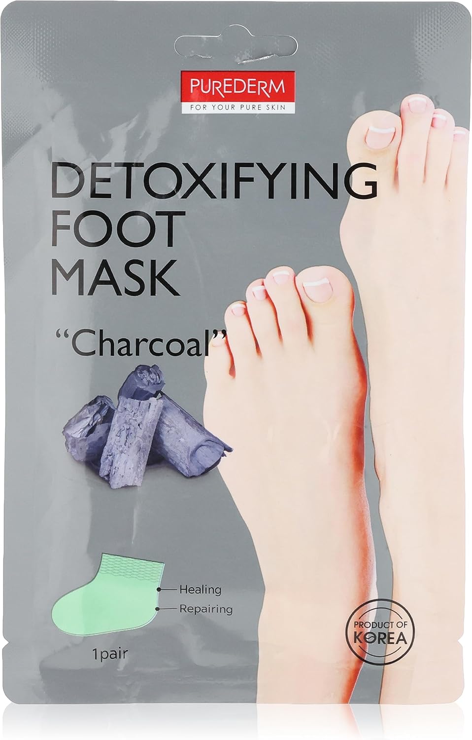 PUREDERM Charcoal Detoxifying Foot Mask 1 Pair