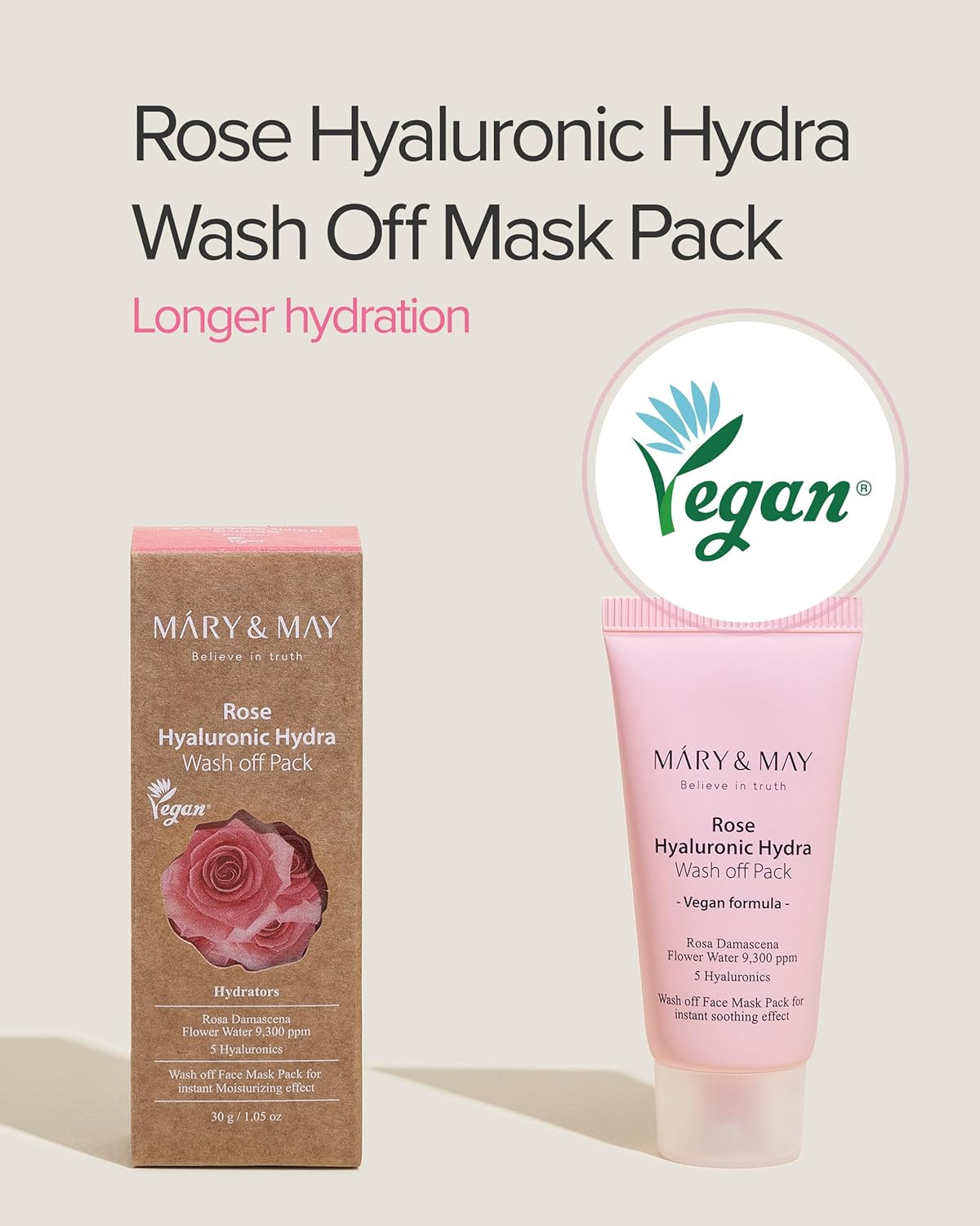 MARY&MAY Vegan Rose Hyaluronic Hydra Wash off Pack 30g