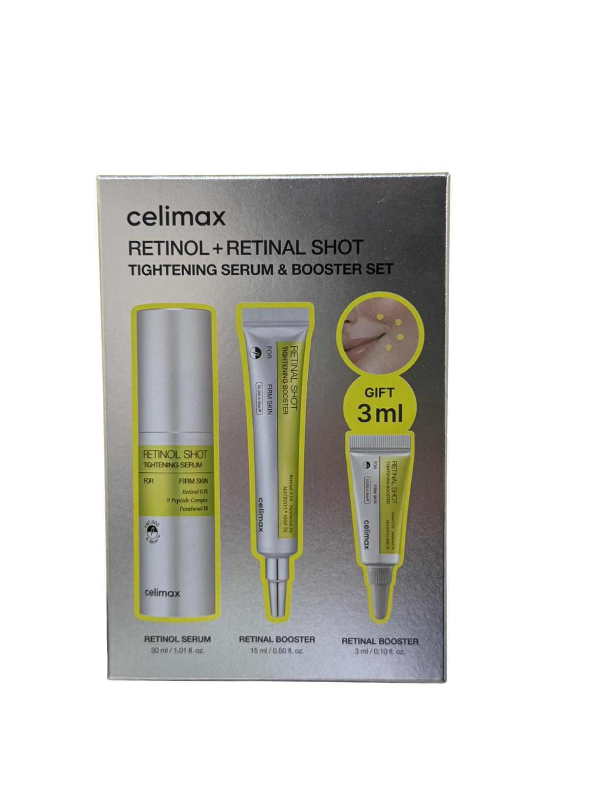 CELIMAX Retinol + Retinal Shot Tightening Serum & Booster Set  30ml+15ml +Gift 3ml